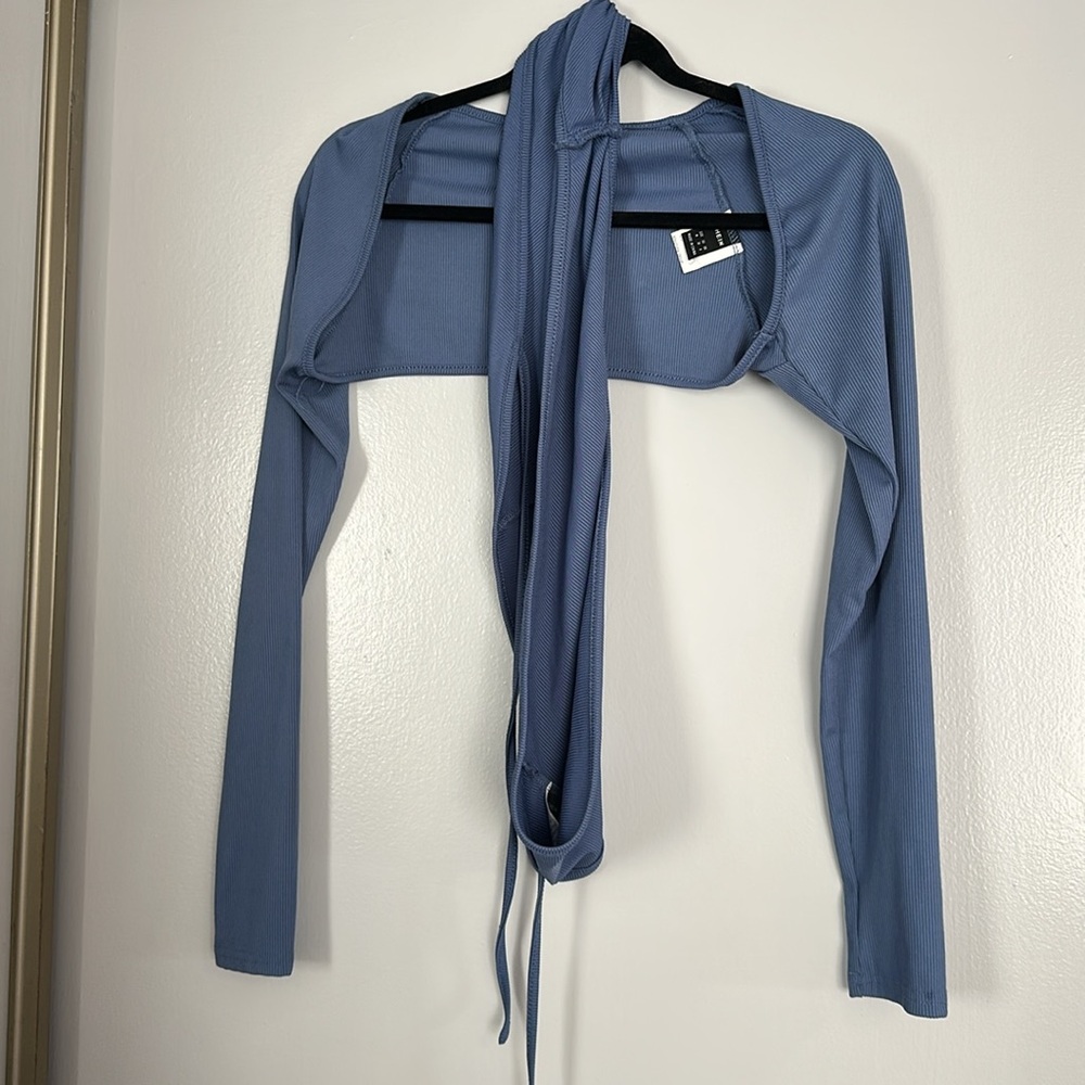 Blue Long Sleeve Bolero Shrug 2-Piece Cropped Top - Picture 6 of 6